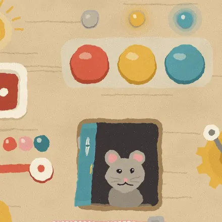 The busy board: three buttons and a mouse at its door