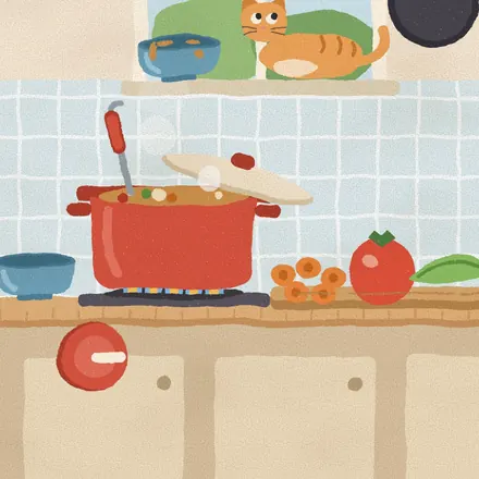The kitchen: soup on the stove