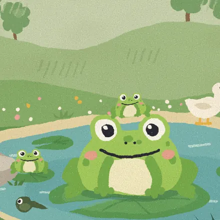 The pond: a frog on a lily pad